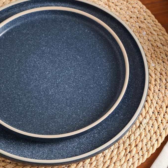 Earth & Clay Amber 24-Piece Dinnerware Set Stoneware, Dishwasher and Microwave Safe Plates and Bowls Set, Dish Set for 8, Blue