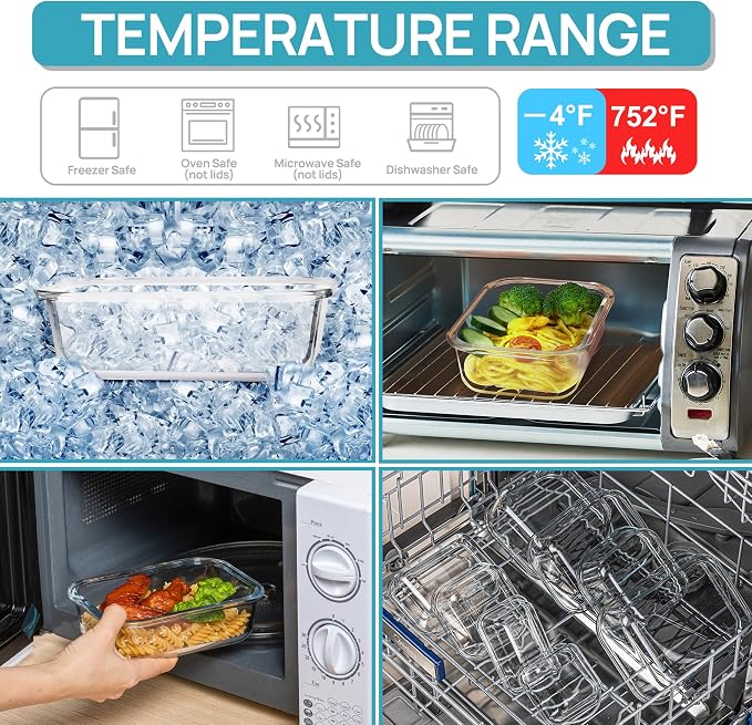 Vtopmart 8 Pack Glass Food Storage Containers with Airtight Lids, Glass Meal Prep Containers, Lunch Containers for Microwave, Oven, Freezer and Dishwasher, BPA Free