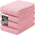 Homaxy Premium Cotton Kitchen Towels 16"x 28", Large Natural Ring Spun 390 GSM Dish Towels, Super Absorbent Terry Kitchen Hand Towels, Soft Tea Towels with Hanging Loop, Pure Pink Check Design, 4 Pack