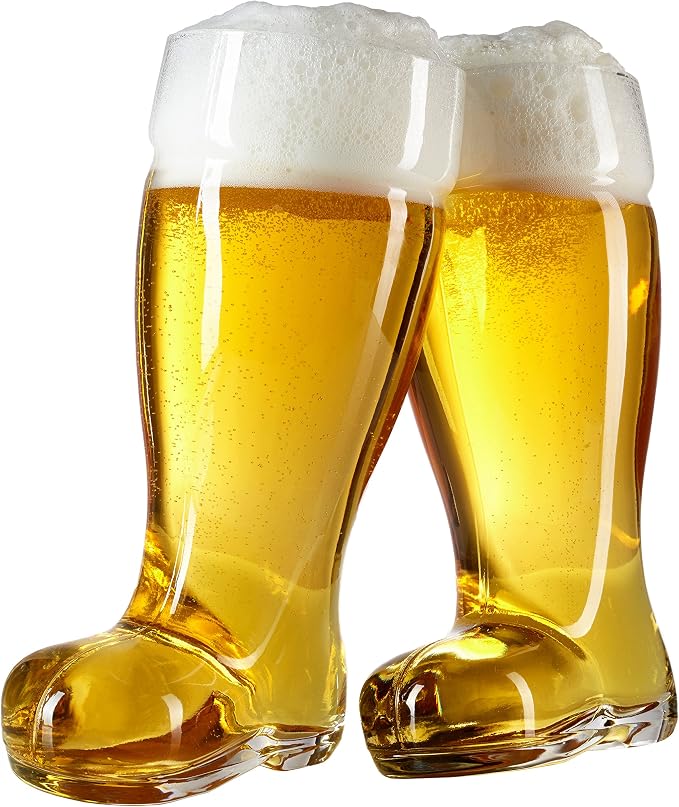 MyGift Das Boot Glasses Set of 2, Beer Glasses Giant 2 Liter, Oversized German Style Stein for Oktoberfest, Themed Parties, & Holiday Décor
