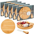 Maxcheck 5 Sets Baby Shower Bridal Game Prizes for Winners Round Cheese Board Set Wood Mini Charcuterie Board with Knives and Forks Thank You Card with Gift Box for Guests Wedding (Bamboo)
