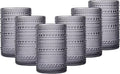 JOVGANK Grey Vintage Hobnail Drinking Glasses Set of 6, Embossed Water Tumbler 15oz, Kitchen & Bar Beaded Highball Glasses, Beverage Glass Cups for Water, Beer, Juice, Housewarming Gift