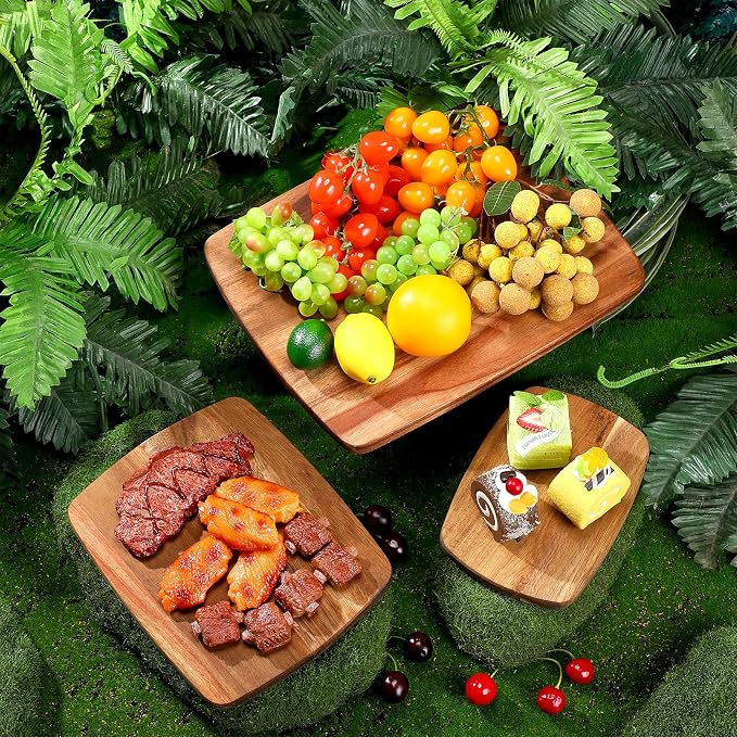 GlikCeil 12 Pcs Thick Acacia Wood Cutting Boards for Kitchen Reversible Wooden Chopping Board Set Double Sided Charcuterie Boards for Meat Cheese Meal Supplies(3 Sizes)