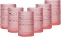 JOVGANK Pink Vintage Hobnail Drinking Glasses Set of 6, Water Tumbler 15oz, Kitchen & Bar Beaded Highball Glasses, Beverage Glass Cups for Water, Beer, Juice, Housewarming Gift