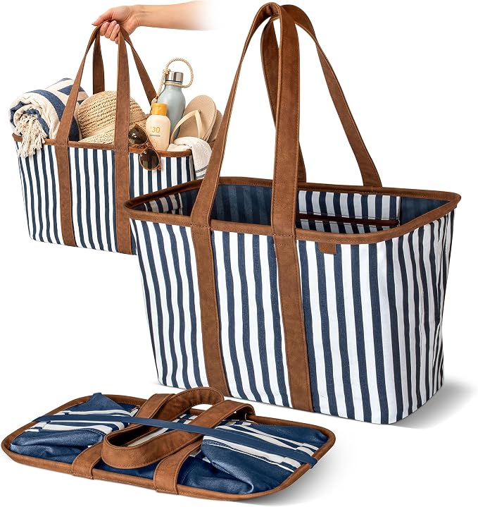 CleverMade Collapsible LUXE Tote, 30L Foldable Grocery Shopping Bag, Reusable