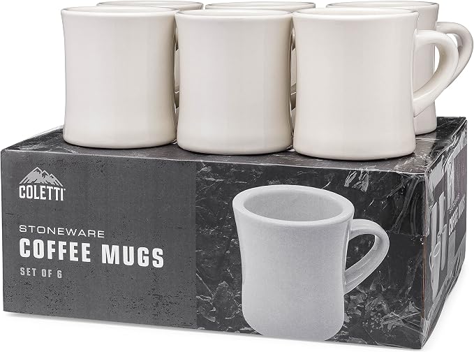COLETTI Diner Coffee Mugs — Restaurant Coffee Mugs, Retro Coffee Mug – Sturdy & Heavy Diner Mug – Nostalgia in Every Sip [Cream, 11 oz, Set of 6]
