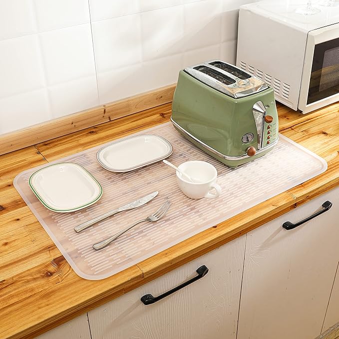 MicoYang Silicone Dish Drying Mat for Multiple Usage,Easy clean,Eco-friendly,Heat-resistant Silicone Mat for Kitchen Counter or Sink,Refrigerator or Drawer Liner Translucent 3XL 28 inches x 18 inches