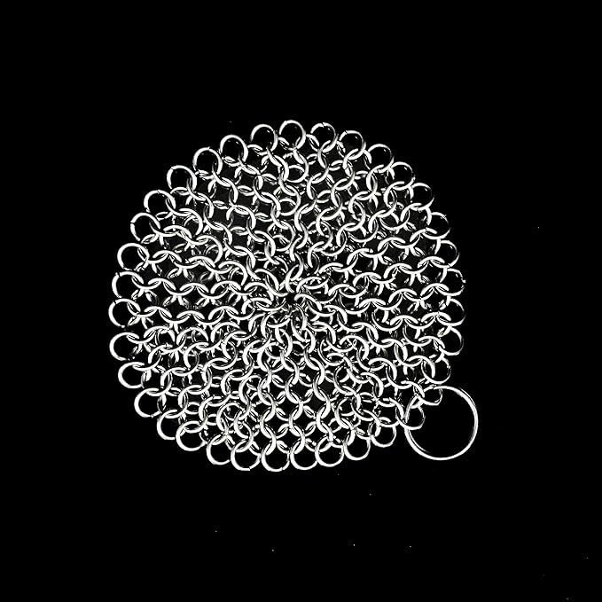 Mythrojan Cast Iron Scrubber 316L Stainless Steel 4 Pack Skillet Cleaner Chainmail Scrubber Scraper for Cast iron Pre-Seasoned Pans, BBQ Grills, Pot Cookware Cleaning