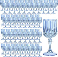 7OZ Plastic Wine Glasses, Reusable Vintage Goblets Unbreakable Drinking Glasses Crystal Water Cups Champagne for Wedding, Parties (100, Blue)