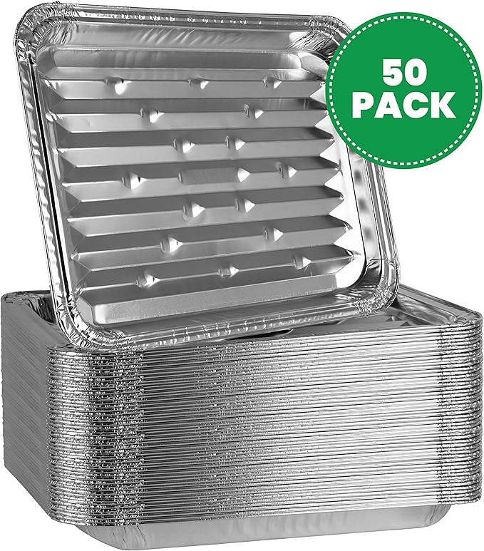 Plasticpro Aluminum Grill Pans, Broiler Pans, Grill Liners, Durable with Ribbed Bottom Surface for BBQ, Grill, Texture Disposable, (50)