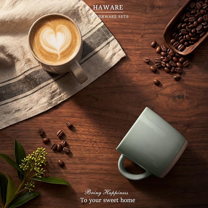 HaWare 13OZ Coffee Mugs Set of 4, Stoneware Coffee Cups, Ceramic Latte Mug for Man, Woman, Dad, Mom, Modern Tea Mugs for Latte/Cappuccino/Cocoa/Milk, Dishwasher& Microwave Safe, Speckled Multicolor