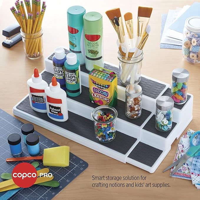 Copco Pro 2-Pack Expandable 3-Tier Cabinet Organizer - Adjustable Deep Shelf System for Spices, Pantry, Bathroom & Office, Expandable Storage Rack that Adjusts from 14.8" to 26.3"