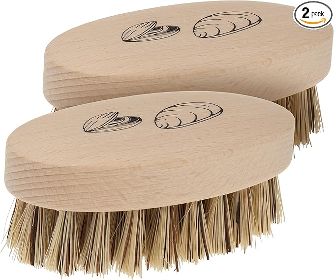 REDECKER Mussel Brush with Beechwood Handle, 3-3/4-Inches, Set of 2 - Brush for Scrubbing Mussels