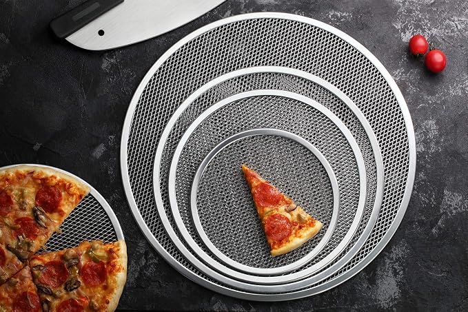 New Star Foodservice Restaurant-Grade Seamless Aluminum Pizza Baking Screen, 10 Inch, Pack of 6