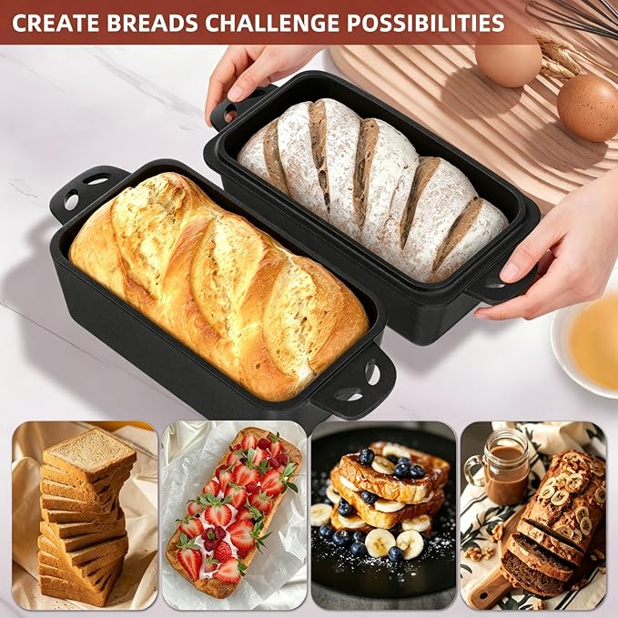 9×5 Inch Cast Iron Loaf Pan with Lid, Even Heat Distribution Bread Baking Pan for Sourdough, Homemade Bread, Cake & Meatloaf, 2 Piece Set