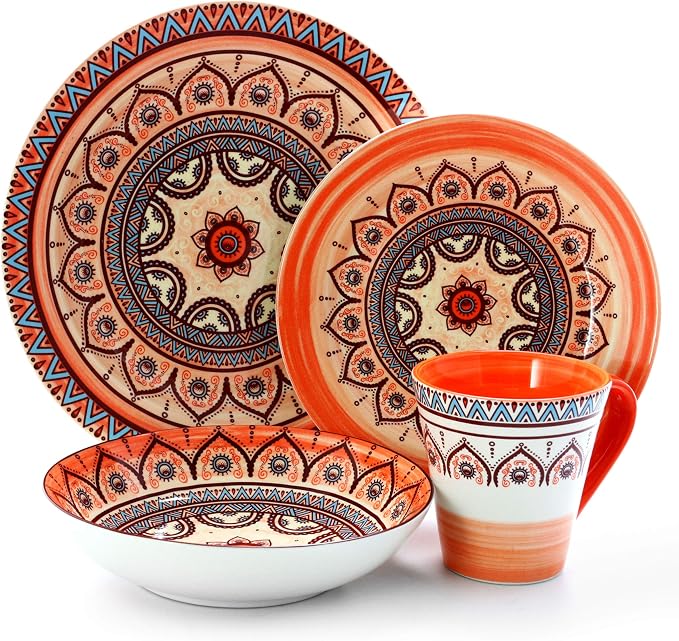 Elama's Zen Rust Mozaik 16 Piece Stoneware Dinnerware Set