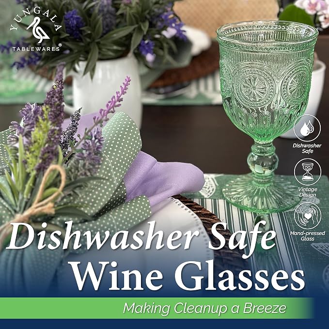 Green Wine Glasses Set of 6 Vintage Hobnail Goblets 10 oz Dishwasher Safe