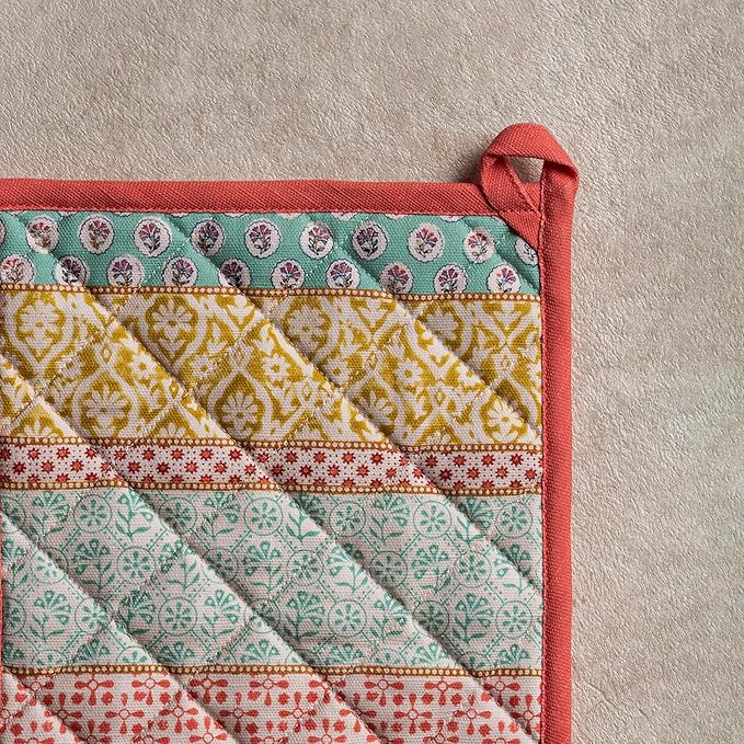 Maison d' Hermine Pot Holders 100% Cotton Heat Resistant Potholders 8" x 8" Hot Pads with Loop BBQ Cooking Baking Gifts for Mothers Day Handling Hot Pans Spring/Summer (Pack of 2, Provence)