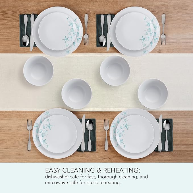 Studio Nova Tahiti Coastal 12 Piece Dinnerware Set, Service for 4, Multicolored Stoneware Plates and Bowls with Vibrant Coastal Design for Everyday Dining