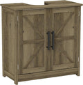 HOMCOM Pedestal Sink Storage Cabinet, Farmhouse Freestanding Bathroom Sink Cabinet with 2 Barn Doors and Adjustable Shelf, Distressed Light Gray