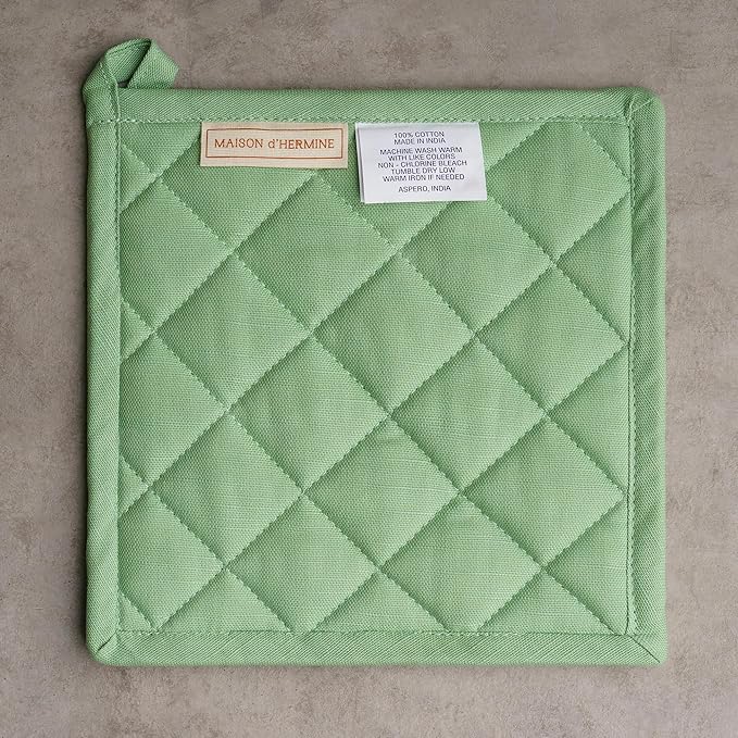 Maison d' Hermine Pot Holders 100% Cotton Heat Resistant Potholders 8" x 8" Hot Pads with Loop BBQ Cooking Baking Gifts for Mothers Day Handling Hot Pans Spring/Summer(Pack of 2, Botanical Fresh)