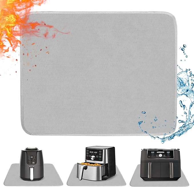 Heat Resistant Mat for Air Fryer, 15 x 18in Heat Resistant Mat for Countertop, Fireproof Silicone Countertop Protector Appliance Slider for Air Fryer, Coffee Maker, Toaster, Oven (Grey)