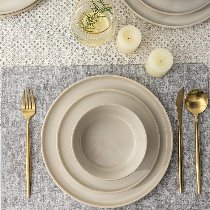AmorArc Stoneware Dinnerware Sets for 4,Round Reactive Glaze Ceramic Plates and Bowls Set,Highly Scrath Resistant | Dishwasher & Microwave Safe Dishes Set,Service for 4 (12pc)