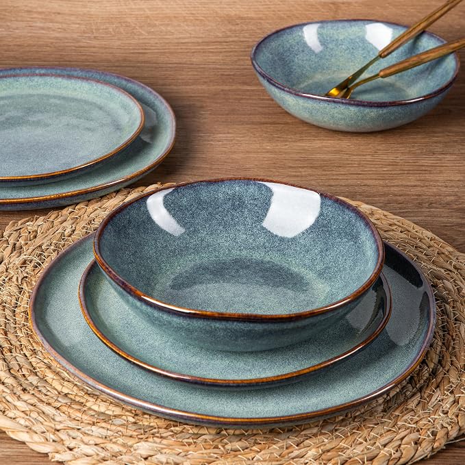 AmorArc Ceramic Dinnerware Sets,Handmade Reactive Glaze Stoneware Plates and Bowls Sets,Highly Scratch Resistant | Dishwasher & Microwave Safe Dishes Set,Service for 6 (18pc)