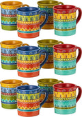 Valencia Mugs Set of 4 – 16 oz Colorful Ceramic Coffee Cups with Bold Multicolor Patterns, Microwave & Dishwasher Safe, Boho Kitchen Drinkware for Tea, Cocoa & More (Pack of 3)
