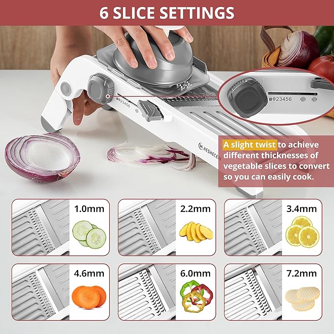 24-In-1 Mandoline Slicer for Kitchen with Waffle Fry Cutter Blade,Adjustable Kitchen Mandoline Slicer,Food Chopper,Safe Mandoline Food Slicer,Mandolin with Waffle Fry Cutter-Grey
