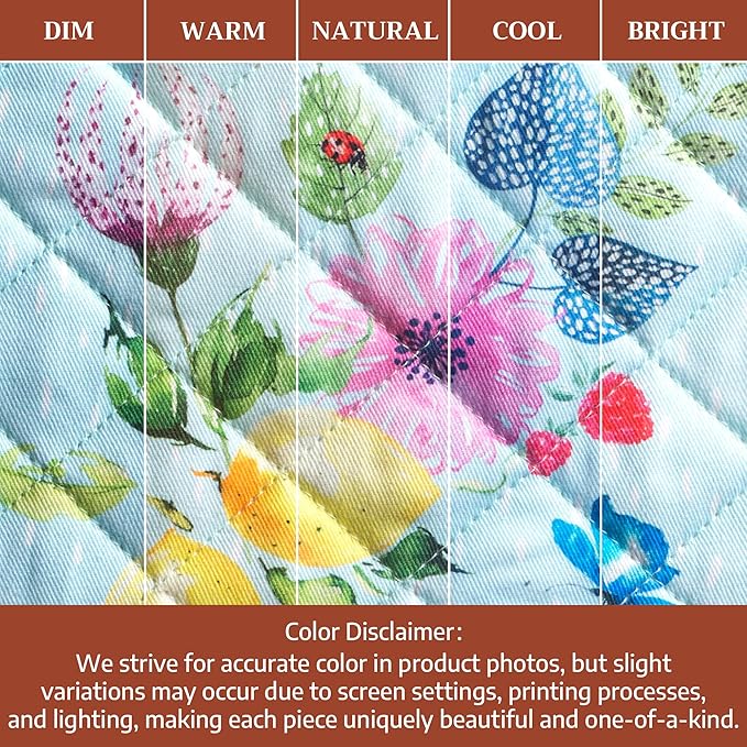 Maison d' Hermine 100% Cotton Oven Mitt & Pot Holder Set (7.5"x13" & 8"x8") Heat Resistant BBQ Cooking Gloves with Loop Grilling Kitchen Gifts for Mothers Day Spring/Summer (Jardin D'Ete - Mint)