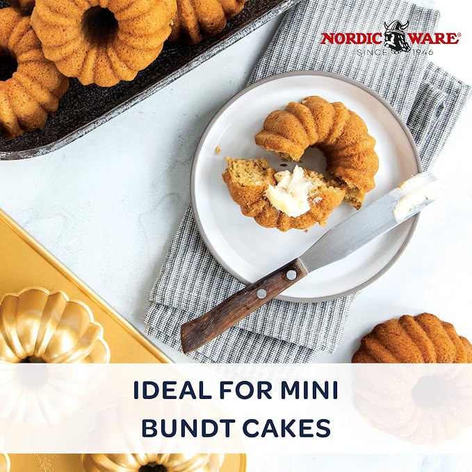 Nordic Ware Anniversary Bundtlette Pan, One Size, Gold (Pack of 3)
