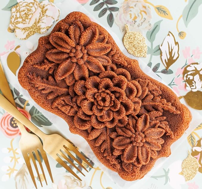 Nordic Ware Wildflower Loaf Pan, 6-Cup, Toffee