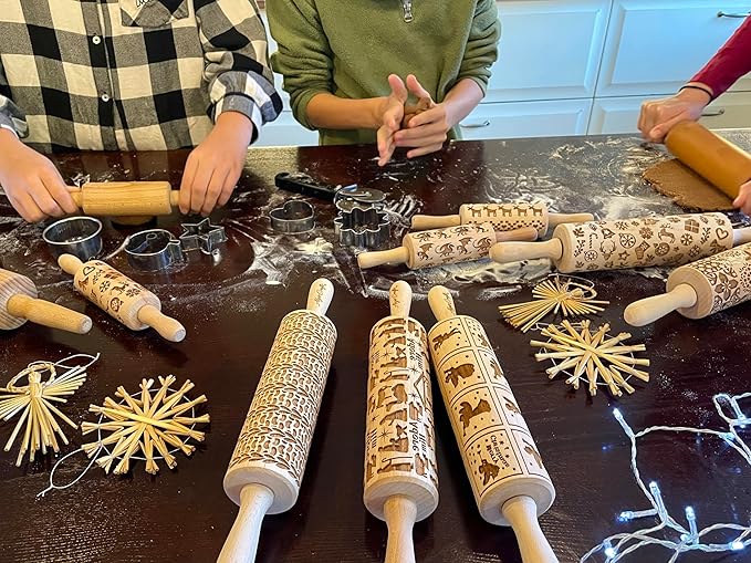 FLORAL WREATH Embossing Rolling Pin with Flowers Pattern. Dough and Clay Roller for Embossed Cookies and Pottery. Cookie and Ceramic Stamp. Backing Gifts for Women by Algis Crafts