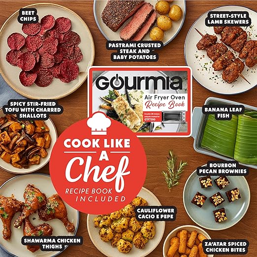 Gourmia Air Fryer Toaster Combo - 6-in-1 Multi-function Countertop Oven Adjustable Temperature & Timer, Fry Basket, Baking Pan, Oven Rack & Pullout Crumb Tray, Stainless Steel