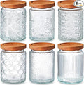 Sumind 6 Pcs Vintage Glass Jars with Wooden Lids 24 oz Airtight Glass Food Storage Containers Sets Clear Rustic Canisters Decorative Storage Jars for Spice Coffee Tea Candy Cereal Flour(Retro)