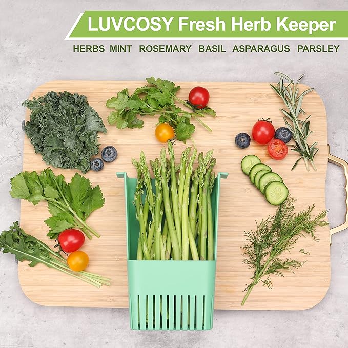 LUVCOSY 3 Pack Herb Keeper, BPA-Free Plastic Herb Saver with an Inner Basket for Cilantro, Mint, Parsley, and Asparagus, Keeps Fresh Herbs for 3 Times Longer