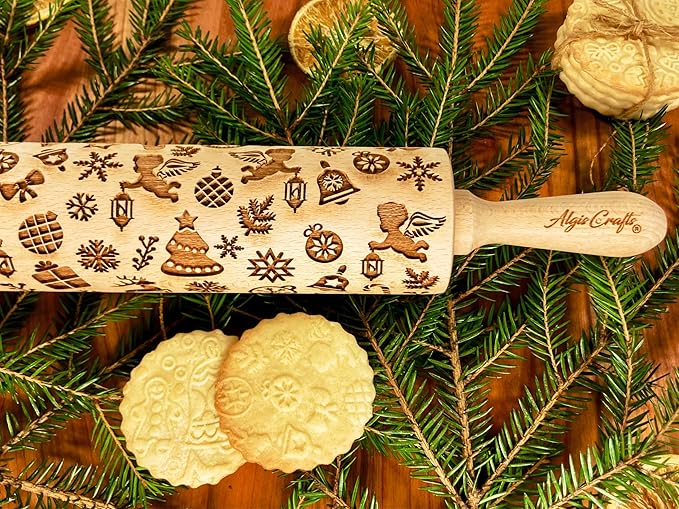 CHRISTMAS GIFTS EMBOSSING ROLLING PIN laser engraved with Christmas symbols CHRISTMAS GINGERBREAD COOKIES