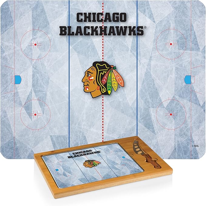 PICNIC TIME NHL unisex-adult NHL Icon Glass Top Cutting Board & Knife Set