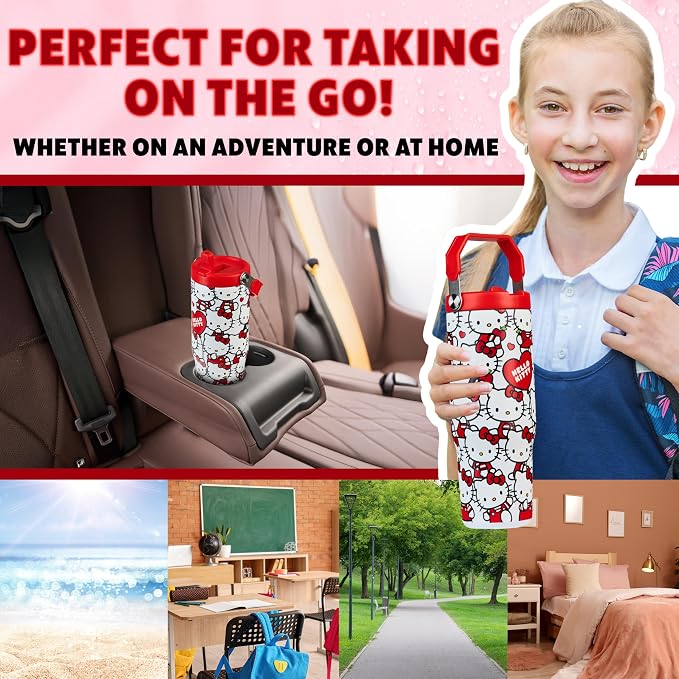 Get Trend Hello Kitty Sanrio Tumbler with Straw 30oz Girls Teens Women Insulated Cup with Lid Travel Mug for School, Sports, Kawaii Gifts for Girls (Aop Hello Kitty)