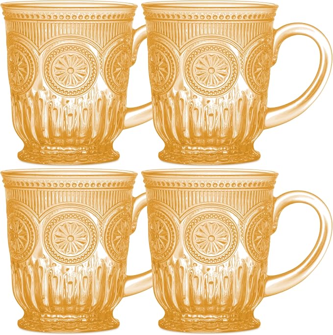 Vintage Hobnail Amber Glass Mugs Set of 4 – 10oz