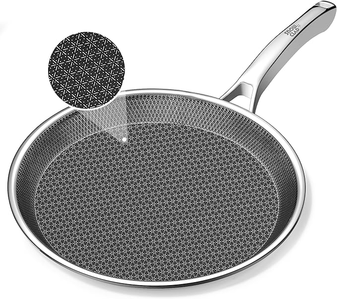 SNOWCLAD Crepe Pan,12 in Nonstick Crepe Pan, Stainless Steel Flat Skillet,Non Stick Dosa Tawa Comales Para Tortillas Pancake Pan,Dishwasher and Oven Safe Cookware,Induction Compatible, PFOA Free