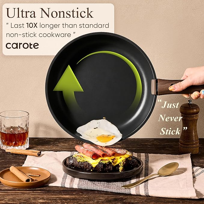 CAROTE 25pcs Pots and Pans Set Non Stick, Cookware Sets, Kitchen Set, Oven/Dishwasher/Fridge Safe, Space Saving Pots Set, Nonstick Set with Versatile Detachable Handle, Induction RV Set, Black