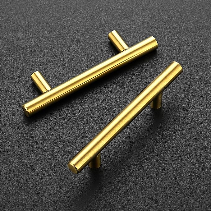 Ravinte 3 Pack 5 Inch Cabinet Pulls Brushed Brass Stainless Steel Kitchen Drawer Pulls Cabinet Handles 5”Length, 3” Hole Center
