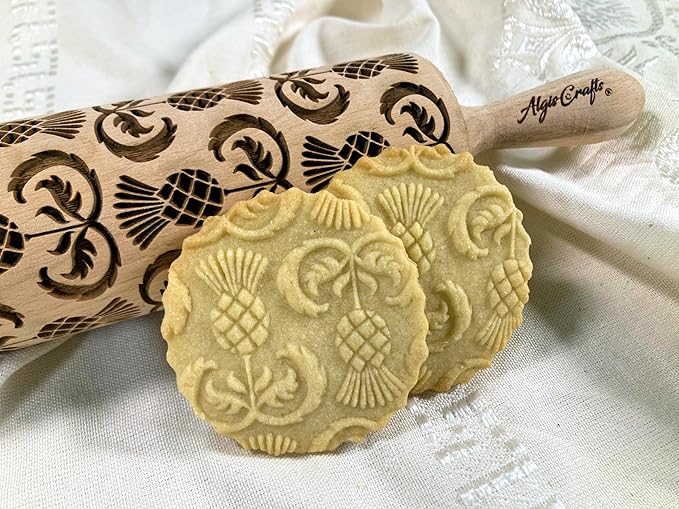 THISTLES Embossing Rolling Pin Laser engraved rolling pin with Thistle flowers Gift for mother friend