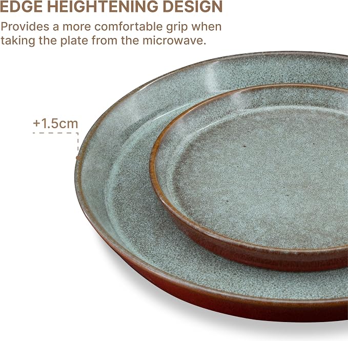 Mimola Stoneware Dinnerware Sets Service for 4, 16 pcs Reactive Glaze Plates and Bowls Sets, Handmade Ceramic Dish Set, Highly Chip and Crack Resistant Modern Plate Set (china red)