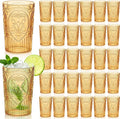 48 Pcs 16 oz Plastic Vintage Drinking Glasses Stemless Ribbed Highball Glasses Bulk Embossed Reusable Cup for Water Beer Cocktails Juice Wedding Bridal Shower Birthday Event Party (Amber)