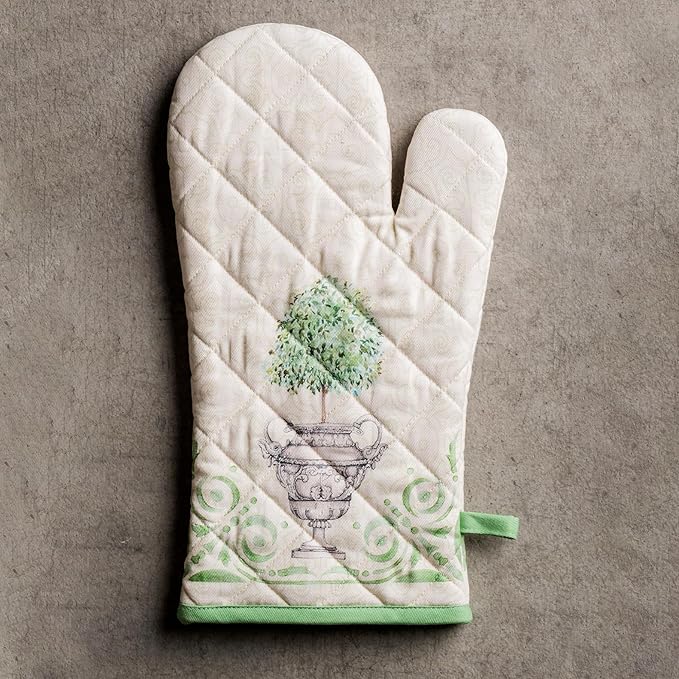 Maison d'Hermine Oven Gloves 100% Cotton Oven Mitt 7" x 13" with Loop Heat Resistant BBQ Cooking Gloves Baking Grilling Gifts for Mothers Day Spring/Summer (Pack of 1, Jardin Du Roy)
