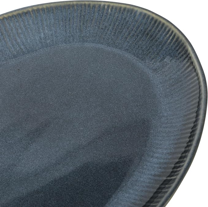 Gibson Elite Sandy Pines 3 Piece Oval Platter Set, 15.7”, 13.75” & 12” Stoneware Serving Platters, Reactive Glaze Finish, Blue, Microwave & Dishwasher Safe