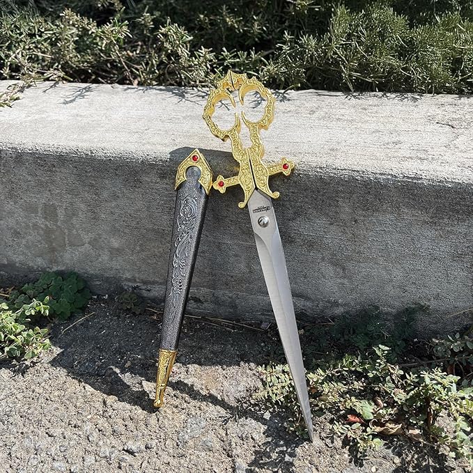 Fantasy Edge Medieval Scissors with Sheath Cover - Vintage Decorative Scissors for Crafting and Display - Intricately Designed Sheath for Elegance